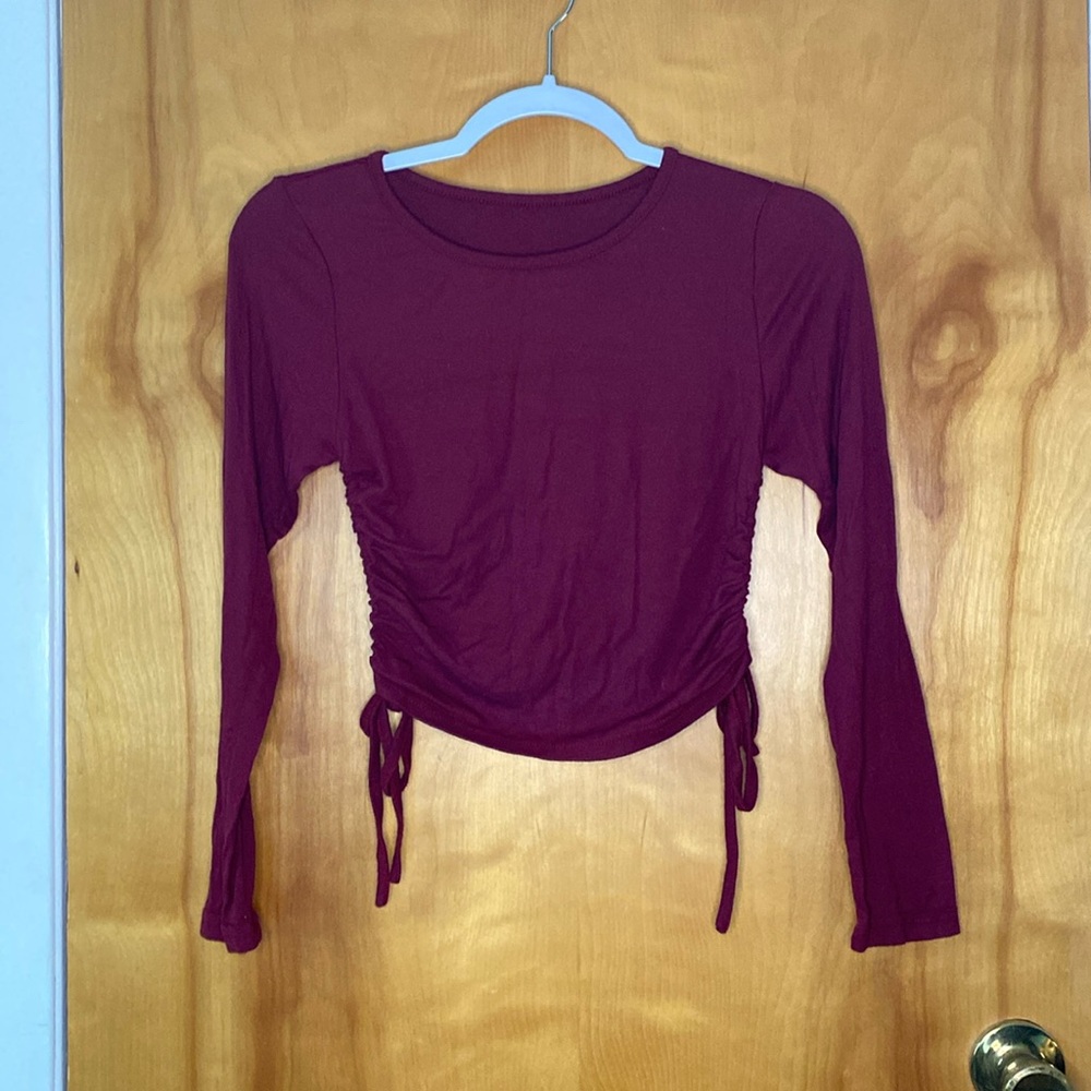 Cropped, side tie long sleeve shirt